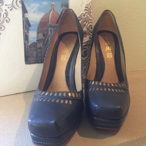 L.A.M.B. Blue/Grey Platform Heels